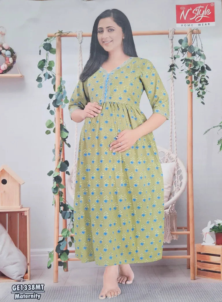 Casual Feeding Kurti – MCFK -Green with Blue Flower