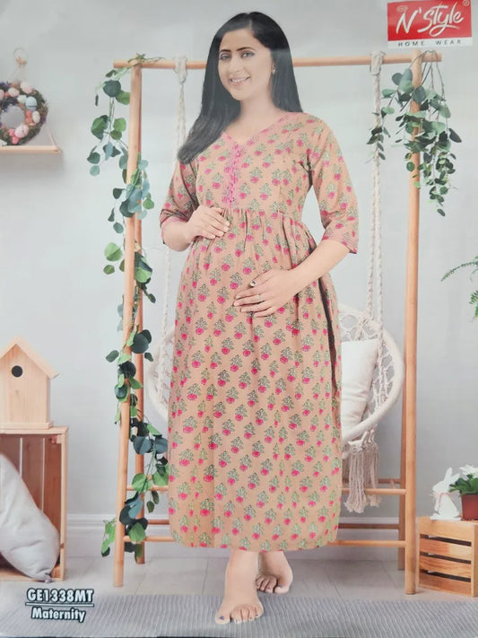 Casual Feeding Kurti – MCFK -Coffee Brown with Pink Flower
