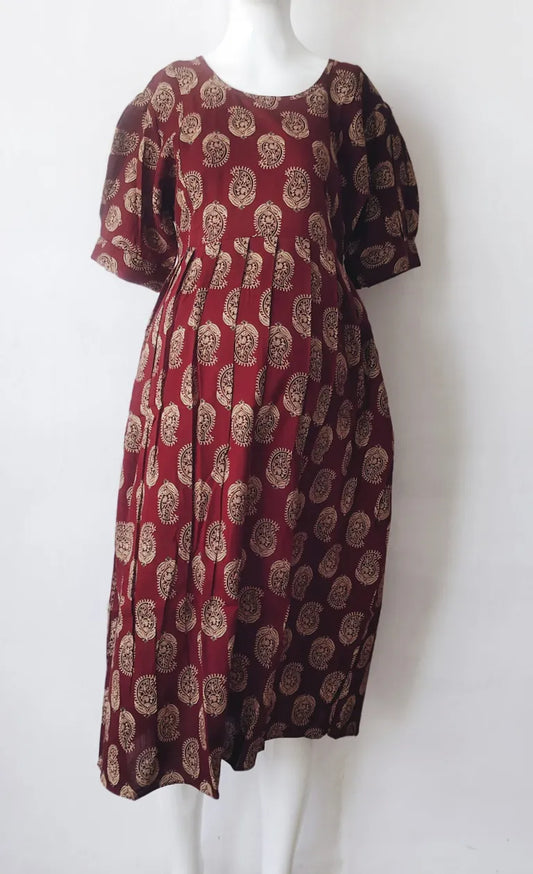 Maternity/ Feeding dress – MFK – Maroon with Mango Print