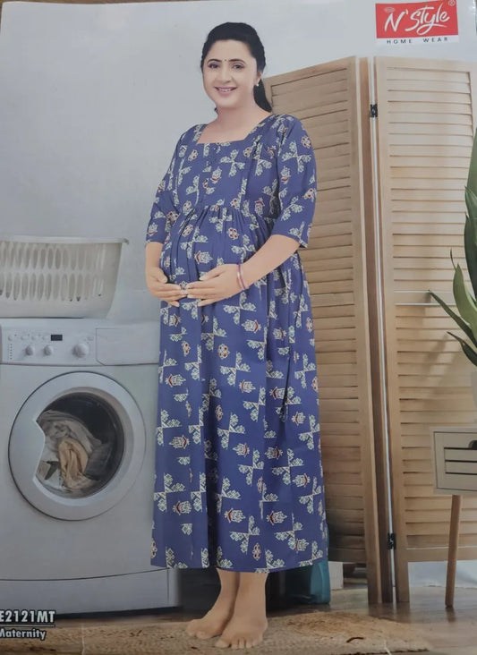 Casual Feeding Kurti – MCFK – Royal Blue with Floral Block Prints