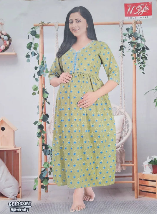 Casual Feeding Kurti – MCFK -Green with Blue Flower