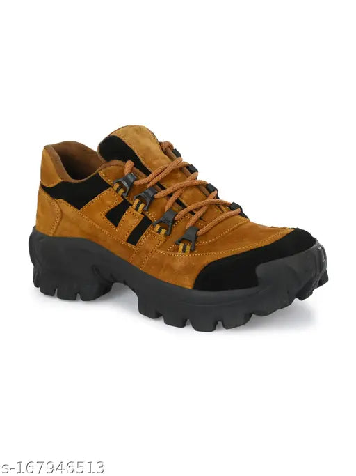 BCK5055 Men's Tan Leather Lace-Up Casual Shoes