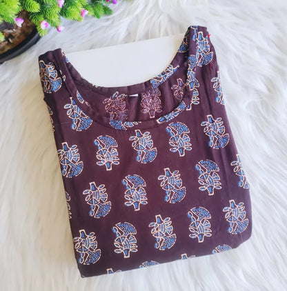 Maternity/ Feeding dress – MFK – Coffee Brown with Blue Print