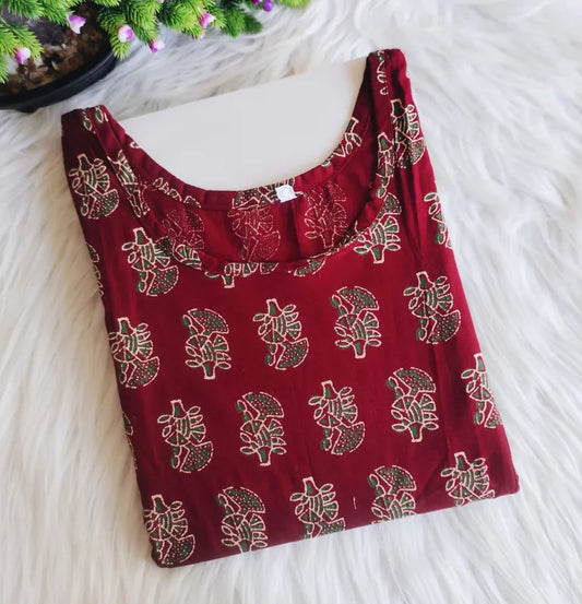 Maternity/ Feeding dress – MFK – Maroon with Green Print