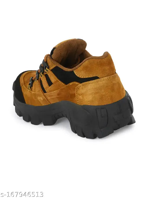 BCK5055 Men's Tan Leather Lace-Up Casual Shoes
