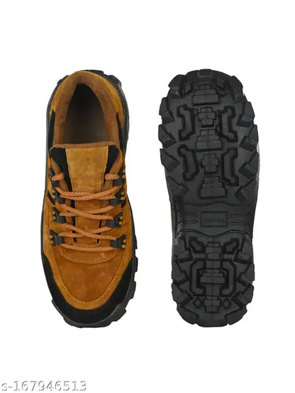 BCK5055 Men's Tan Leather Lace-Up Casual Shoes